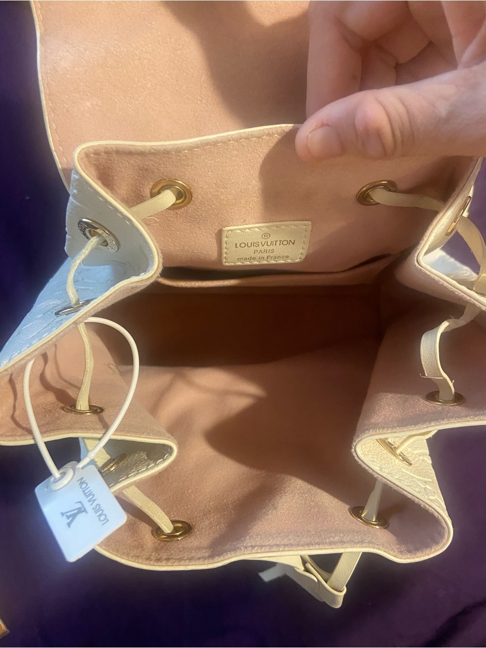 Cream Embossed Monogram Backpack - Picture 9 of 9